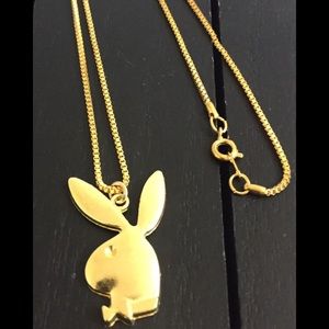 20” 18K Gold Plated Box Chain Necklace w/Playboy
